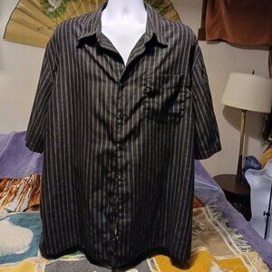 George 2XL 50-52 Mens Black Striped Button Down Short Sleeve Dress Shirt